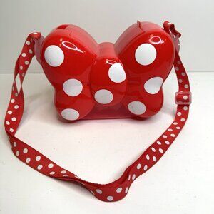 Disney Tokyo Japan Popcorn Bucket Minnie Mouse Bow Red Polka Dot Strap Container